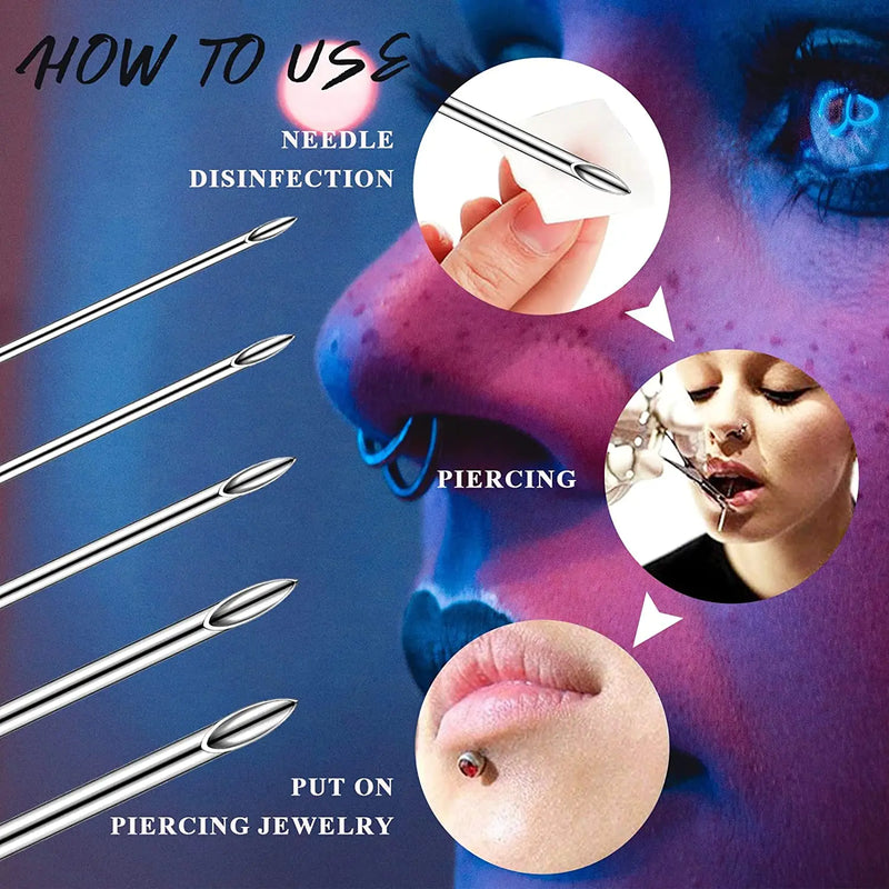 200/100/50PCS Piercing Needles Surgical Steel Disposable Body Piercing Needles E.O.Gas Sterilized Permanent Makeup Tattoo Needle