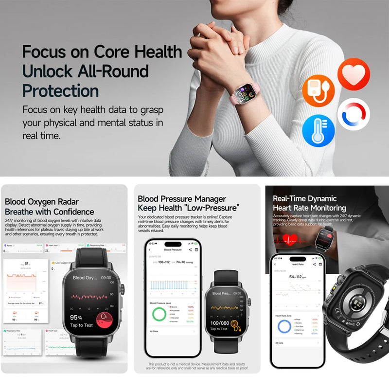 2026 New Professional-Grade Health Smart Watch Men ECG BP HR Uric Acid Lipid BMI Body Analysis Bluetooth Call Smartwatch Women