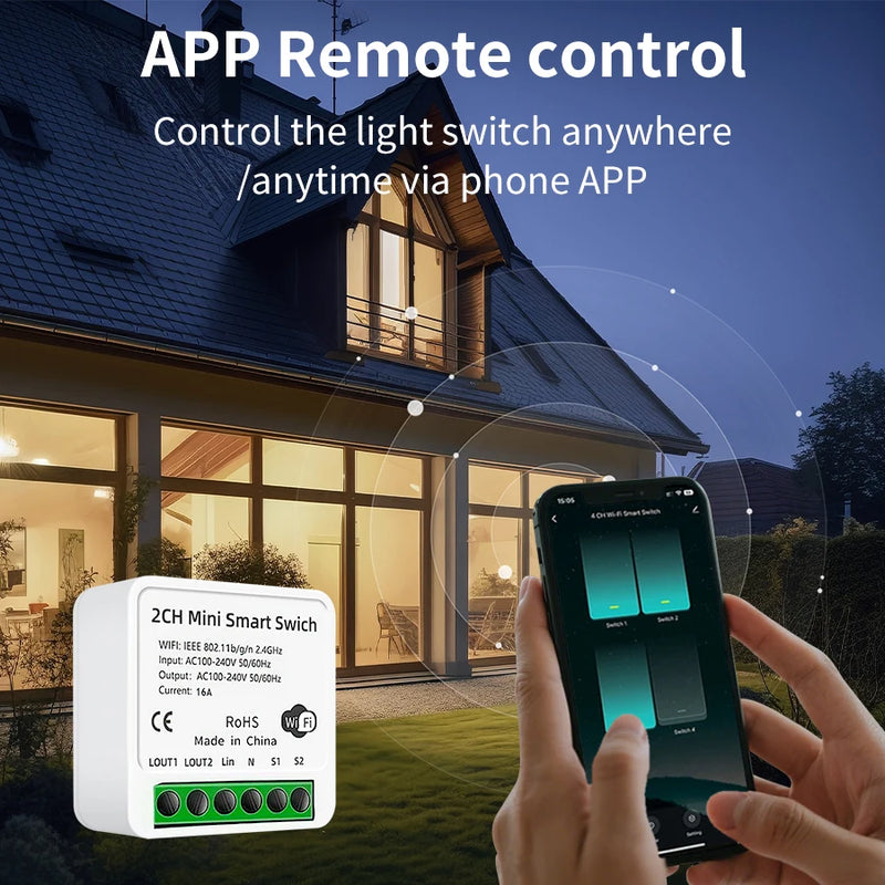 100-240V 16A Tuya Smart WiFi Switch Mini 1/2Gang Breaker Relay Smart Life App Remote Interruptor Google Home Alexa Voice Control