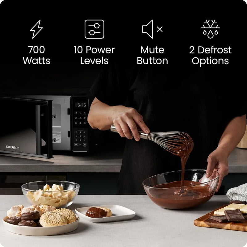 0.7 Cu. Ft. 700W Countertop Microwave with 10 Power Levels, 6 Presets, Eco Mode & Child Lock - Black