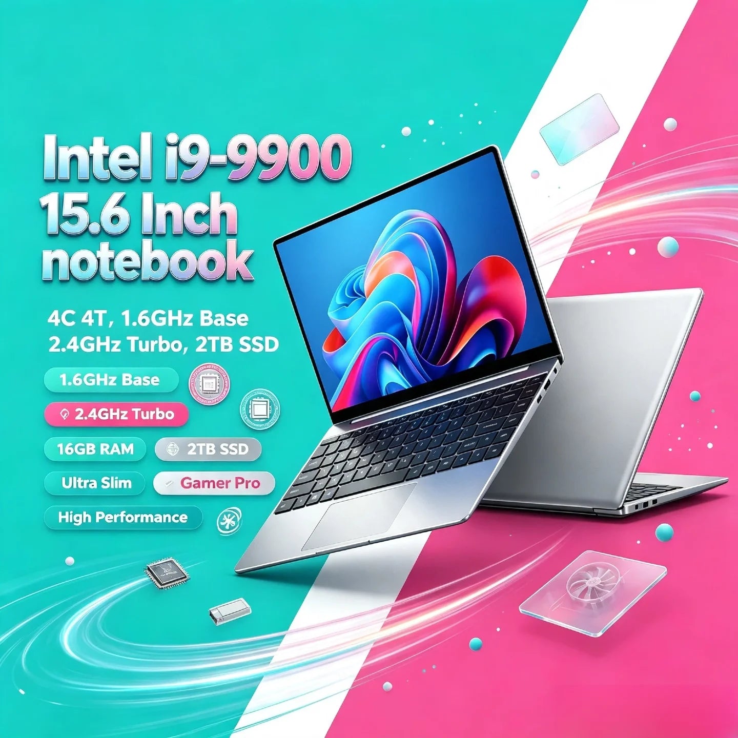 Ultra Slim 15.6 Inch Laptop 32GB RAM 512GB 1TB SSD Intel Core i9 9900 8C 16T 5GHz Gaming Notebook 1920x1080 Office