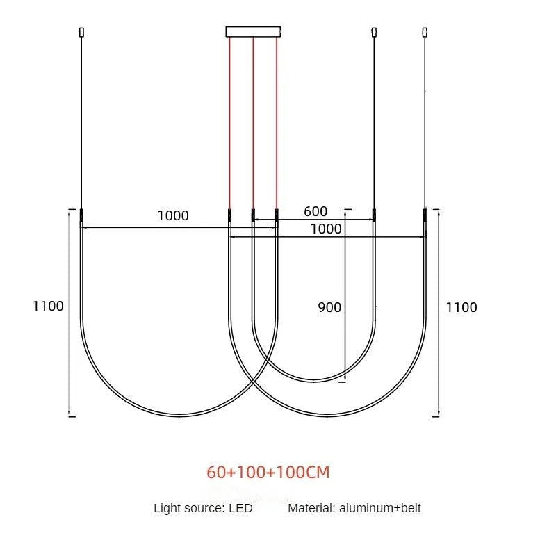 Living Room Study Modern New Lines U shaped Designer Restaurant Exhibition Hall Chandelier LED Industrial Wind Belt Creativity