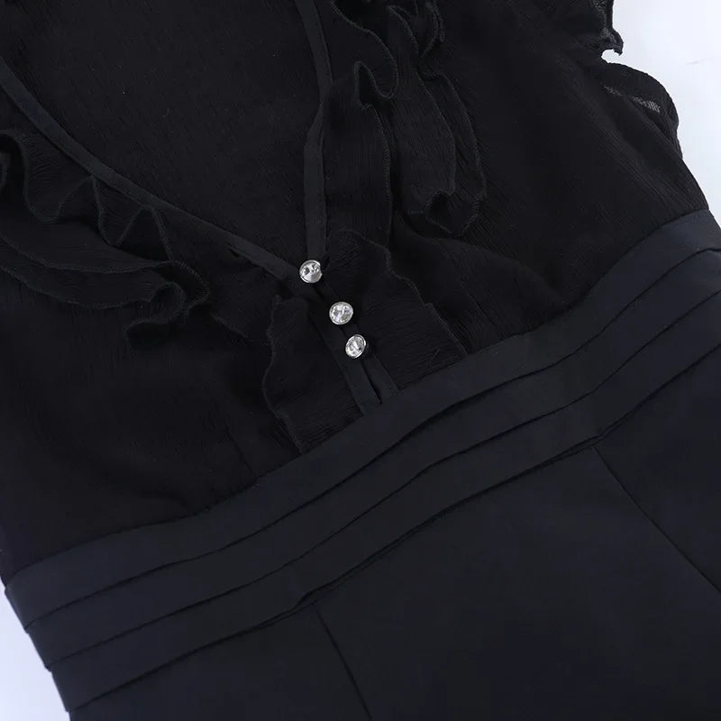 Summer American Dark Goth Vintage Vest Women's V Neck Flying Sleeve Slim Palace Top Y2K Jirai Kei Yami Kawaii Vest Chic Harajuku
