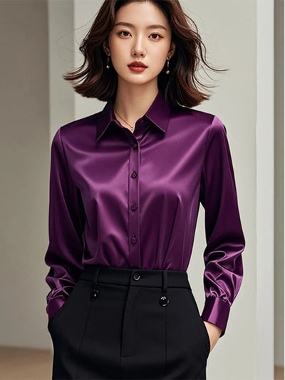 Ele Purple Silk Satin Long Sve Women's irt Profional | SAMAG
