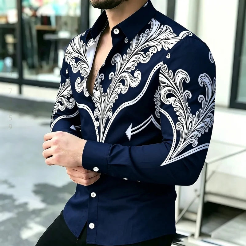 Men's Shirt with Contrasting Print, Black, White, and Red | SAMAG