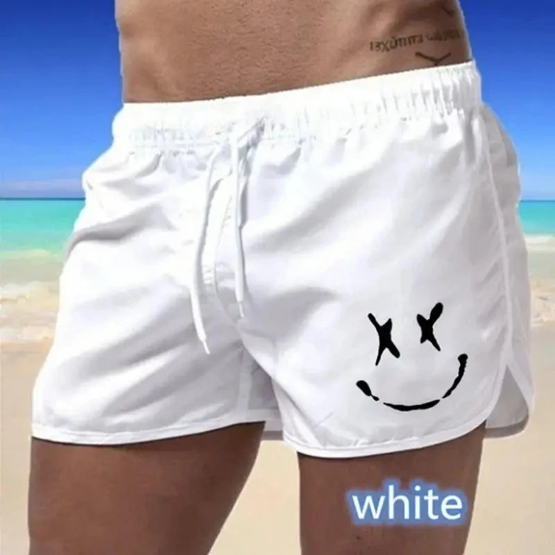2026 Summer New Men's Smiling Face Printed Design Sports Shorts Outdoor Leisure Breathable Speed Drying Basketball Beach Shorts