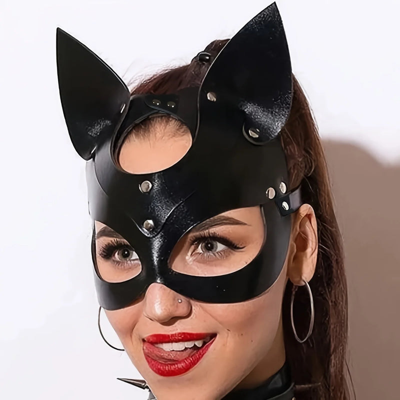 Cat Mask with Earholes - Gothic Punk Style Halloween Party, Carnival Ball, and Adult Game Dress Up Accessories
