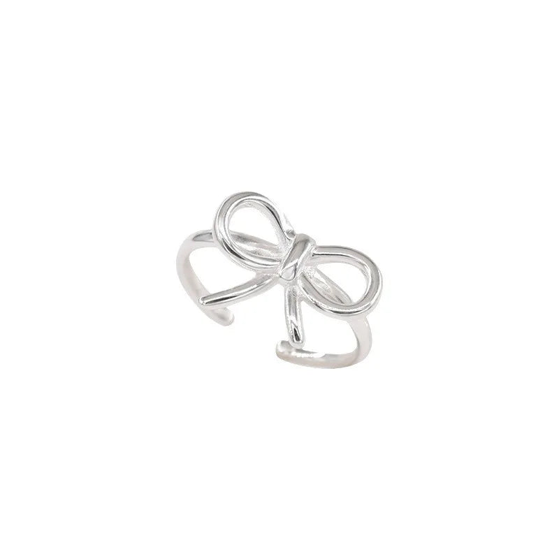 VENTFILLE 925 Sterling Silver Bow Tie Open Finger Ring For Women Gift Cute Design Fashion Jewelry Gift Wholesale