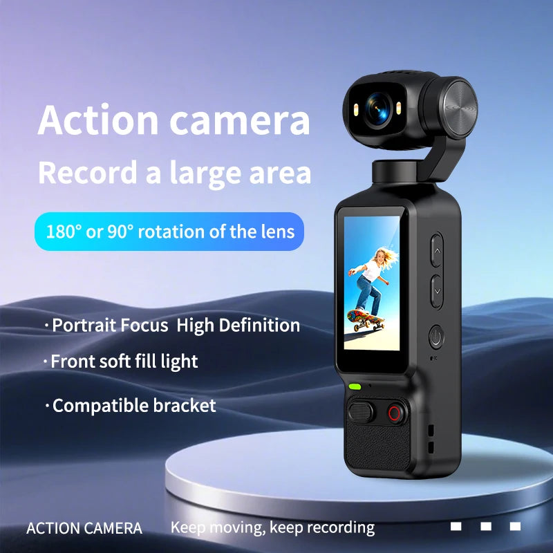 Portable HD 4K Action Camera Manual 90 180 Degree Rotation For YouTube Vlog Video Recording Record Life Handheld Action Camera
