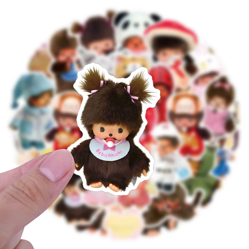 34pcs Monchhichi Waterproof Stickers Large Size Fun And Durable Decals for Crafts And DIY Projects