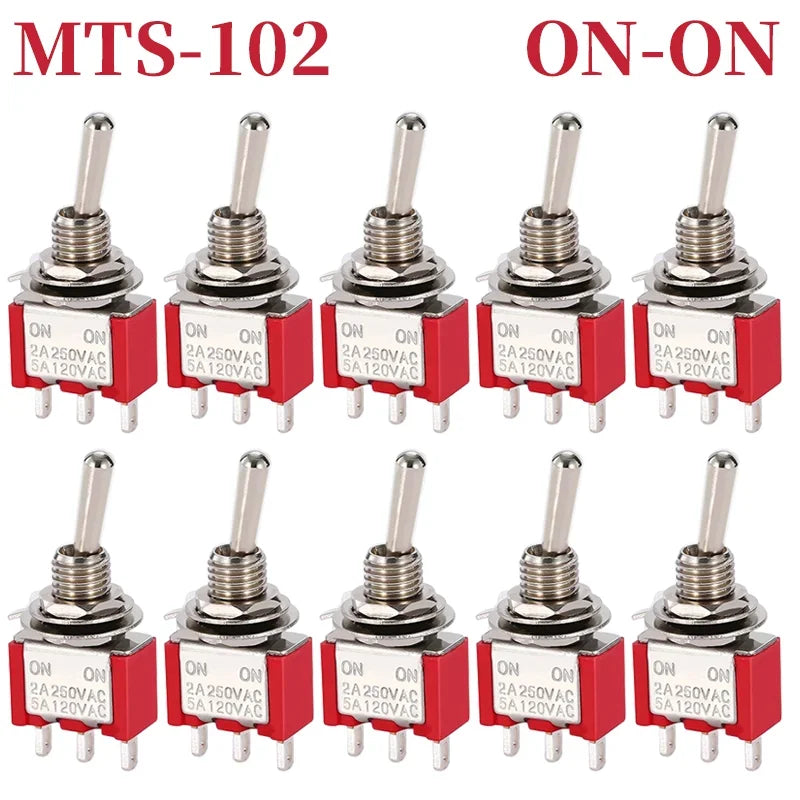 10PCS MTS-102 103 202 203 3Pins 6 Pins Mini Toggle Switch For Switching Lamp Light ON-OFF-ON /ON-ON Switch 6A 125VAC