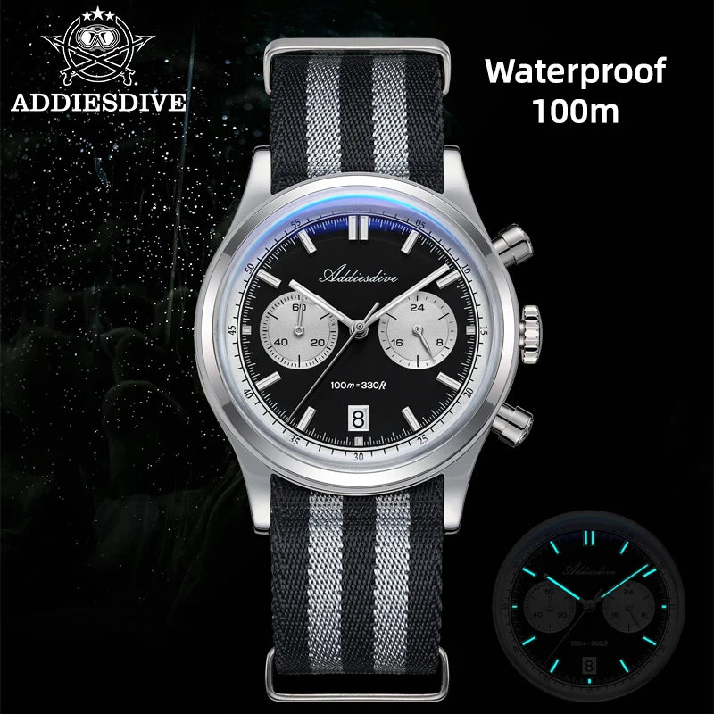 ADDIESDIVE Top Brand Men's Watch 10Bar Waterproof Bubble Mirror Glass Quartz Watches BGW9 Luminous Chronograph Diving Wristwatch
