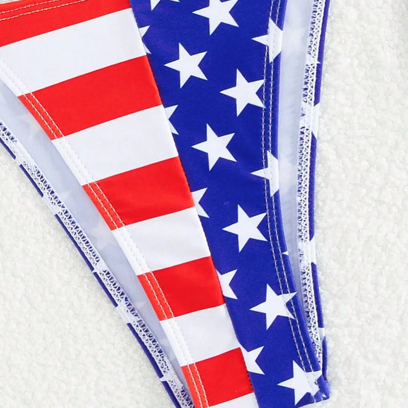 American Flag Print Micro Bikini Set Adjustable Patriotic | SAMAG