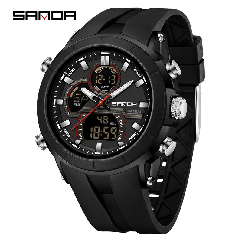 SANDA New 6279 Casual Men's Electronic Watch Sports Multi Functional Waterproof LED Dual Display - Visuel 14 | SAMAG