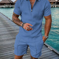 Men's Fashion Casual Light Luxury Striped POLO Shirt Set | SAMAG