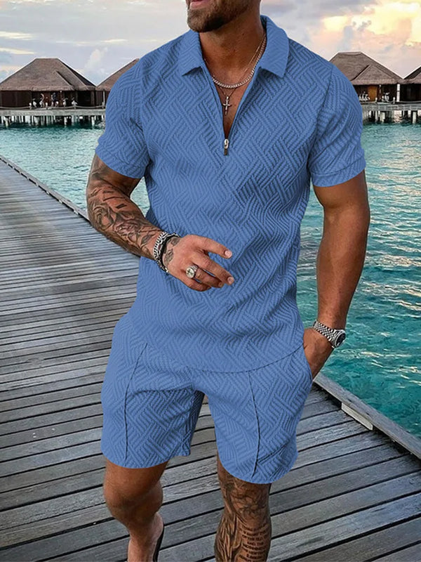 Men's Fashion Casual Light Luxury Striped POLO Shirt Set | SAMAG