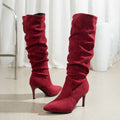 Shoes for Women Elegant Heeled Footwear Long New High Heels Autumn Winter Knee Suede Solid Color Pointed Toe Ladies Botas Mujer