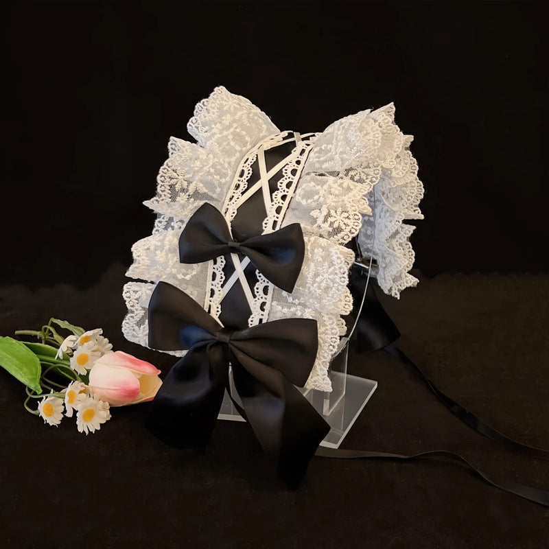 2024 Japanese Lace Bow Ribbon Lolita Headdress Ears on The Head Headband Lolita Maid Anime Cosplay Hair Accessories