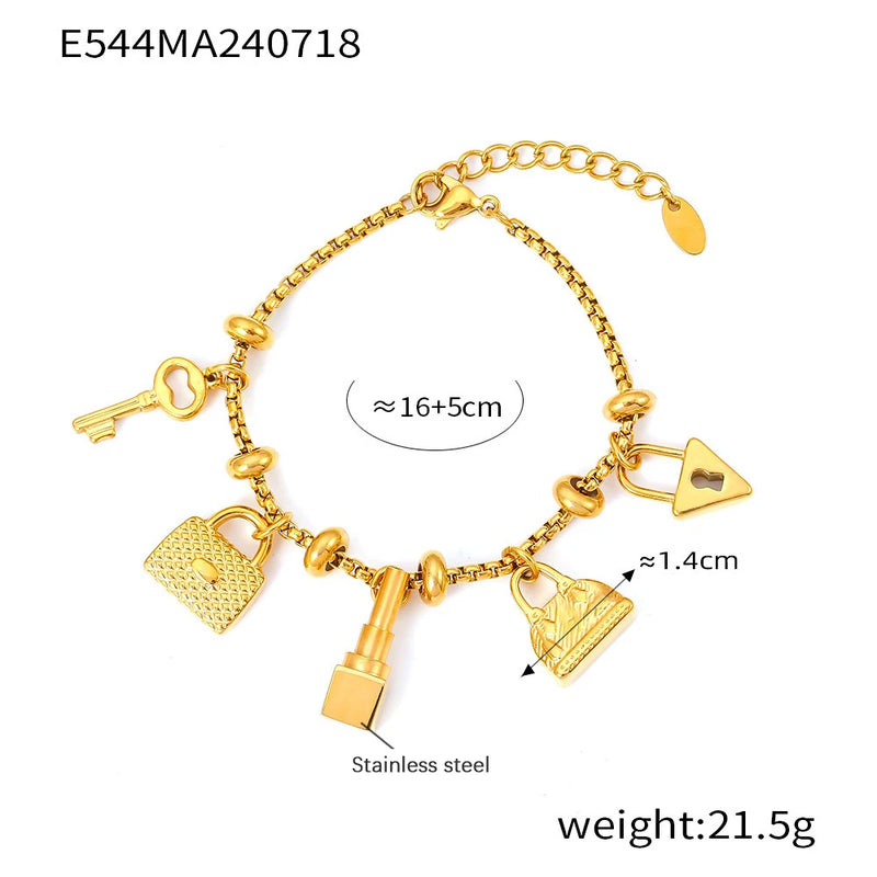 316L Stainless Steel Charm Bracelet For Women 18K Gold Plated Waterproof No Tarnish Multiple Different - Visuel 9 | SAMAG