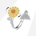 VENTFILLE 925 Sterling Silver Sunflower Diamond Zircon Rotatable Ring For Women Gift Relieve Stress Ring Jewelry Wholesale
