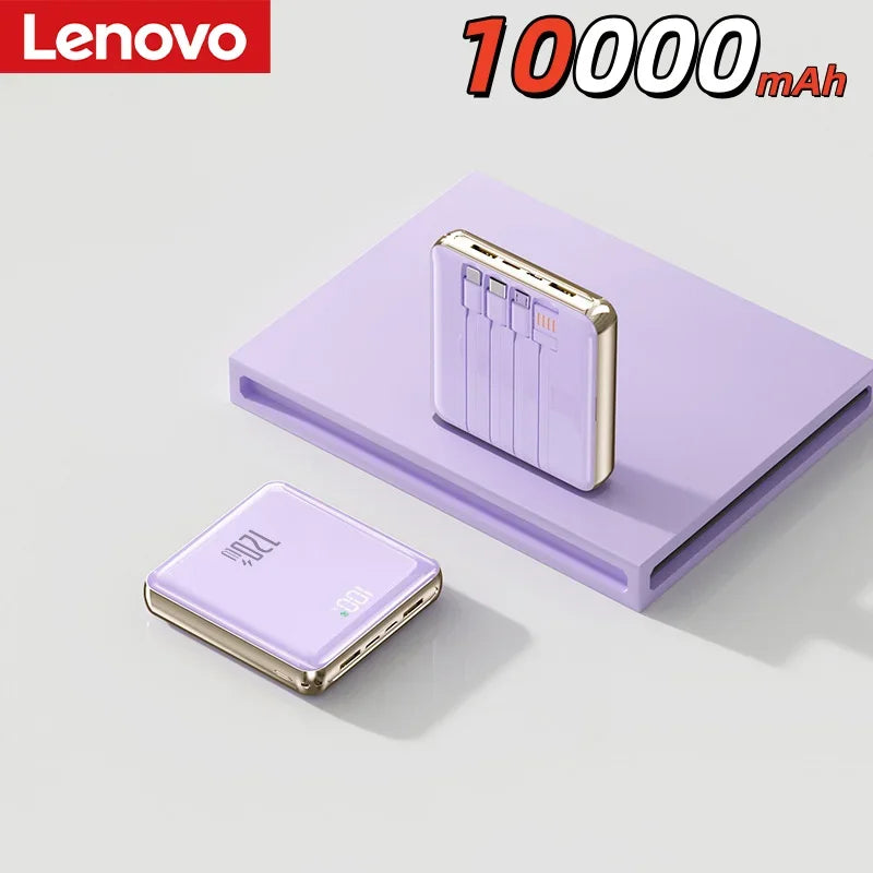 Lenovo New 500000mAh Mini Power Bank Built-in 4 Cables Large Capacity Super Fast Charging External Battery for IPhone Samsung
