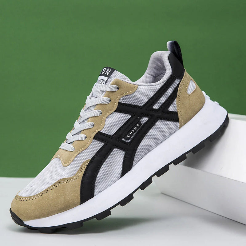 Breathable Multi-Material Flat Heel Running Shoes Soft Bottom Agan Style Youth Mesh up Sneakers Casual Low Top Shoes
