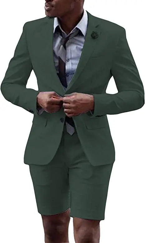 2 Pieces  Men's Casual Suit Single Breasting  Lapel Groomsmen with Short  for Wedding (Blazer+Pants)