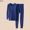 100% Pure Cotton Thermal Underwear Sets Autumn Winter Men's Solid O-neck Tops+Pants Underwear Two Piece Sets Men Long Johns Sets