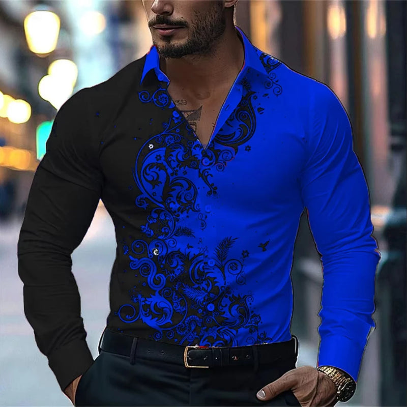 Men'S Stylish Red Floral Print Dress Shirt - Casual Long | SAMAG