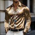 Men's Retro Baroque Printed Satin Silk Shirt Long Sleeved | SAMAG