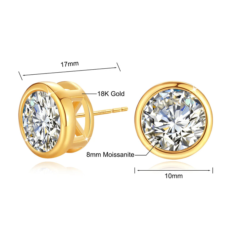 Genuine 18K Gold Moissanite Stud Earrings 2ct Diamond Earrings Classic Trendy for Women Wedding Gifts Fine Jewelry