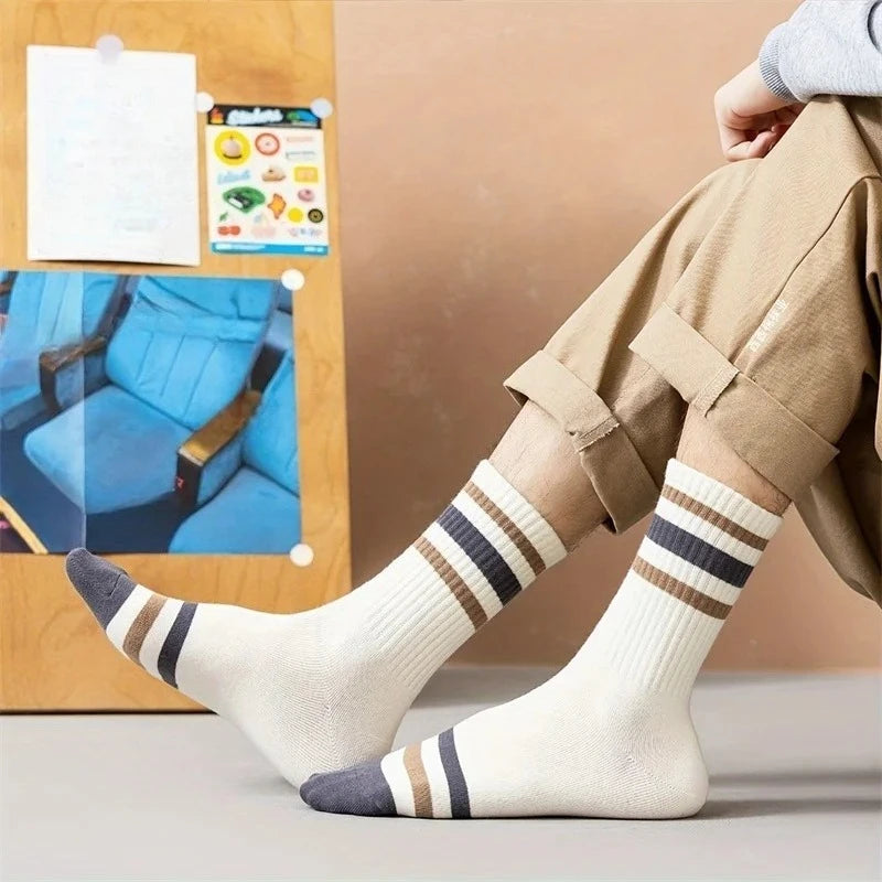 5 Pairs Men's Colorful Striped Casual Socks, Fashionable | SAMAG