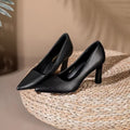 Soft PU Non-slip Single Shoe Work Shoes Women's Pumps Black Professional Interview High Heels Mid Heeled Work Leather Shoes