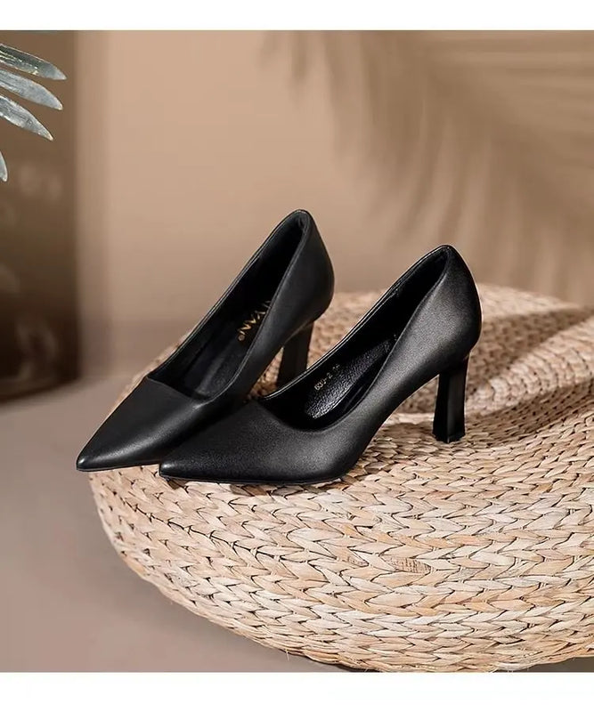 Soft PU Non-slip Single Shoe Work Shoes Women's Pumps Black Professional Interview High Heels Mid Heeled Work Leather Shoes