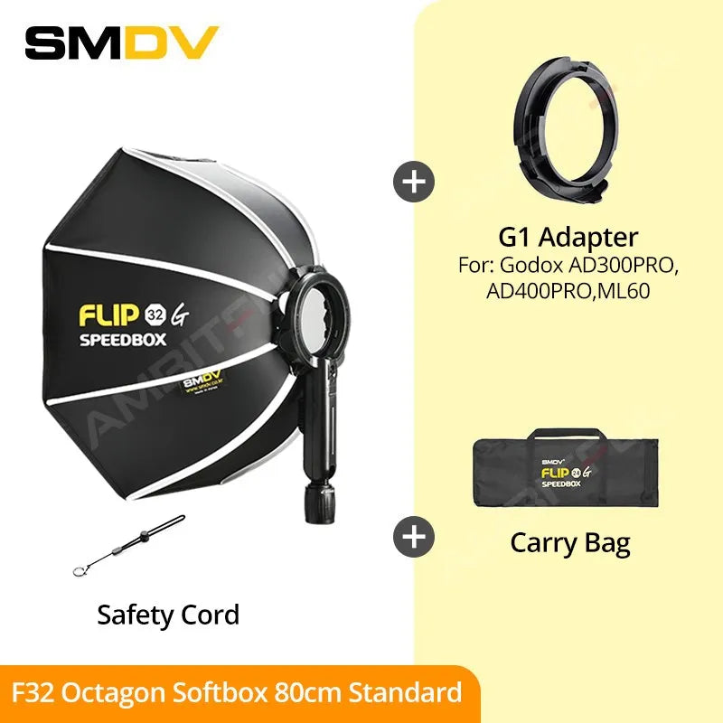 SMDV Flip 32 Quickly Release Parabolic Out Door Softbox for Godox Flash Soft box V1 AD100PRO AD300PRO V860III AD200