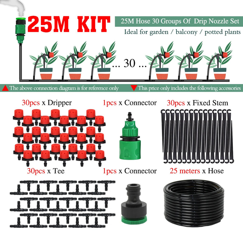 50-5M 1/4'' Hose Adjustable Drippers Automatic Watering Kit for Garden Greenhouse Home Outdoor Sprinkler Drip Irrigation System