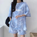 2026 Women T-Shirt Shorts Suit Set Casual Tie Dye Loose Tshirt Wide Leg Middle Shorts With Pockets Female Soft Summer Shorts Set