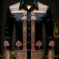 New men's long sleeved shirt with gold lotus 3D printed | SAMAG