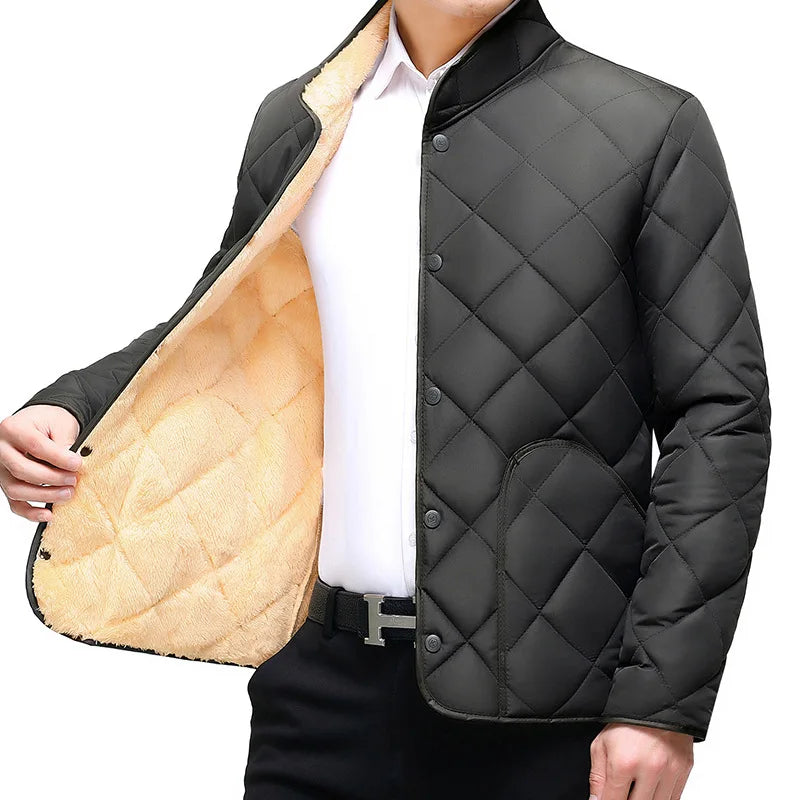 Men's Winter New Thickened Down Cotton Clothes, Solid Color Casual Stand Collar Single Breasted Fleecing Cotton-padded Clothes