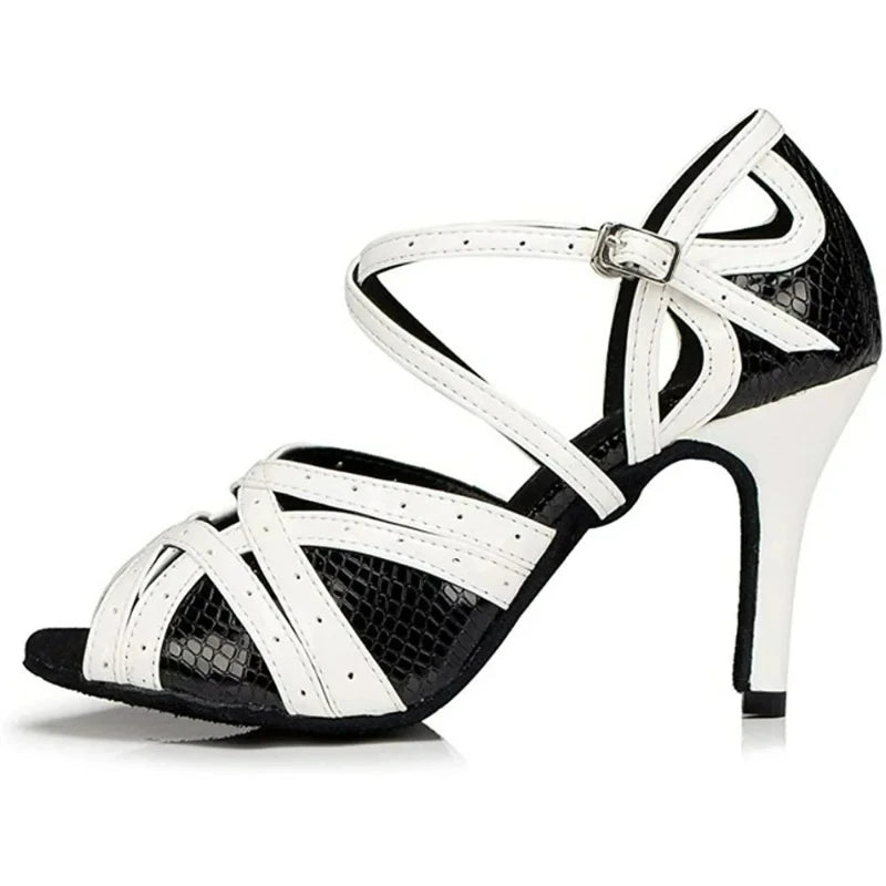 Black White Latin Dance Shoes for Womens Soft Bottom Indoor Jazz Tango Cha Cha Party High Heel Girl Dancing  Hollow Out Sandals
