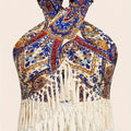 Paisley Print Fringed Edge Butterfly Knot Tie Back Hanging Neck Top Women's Bohemian Style off Shoulder Casual Fashion