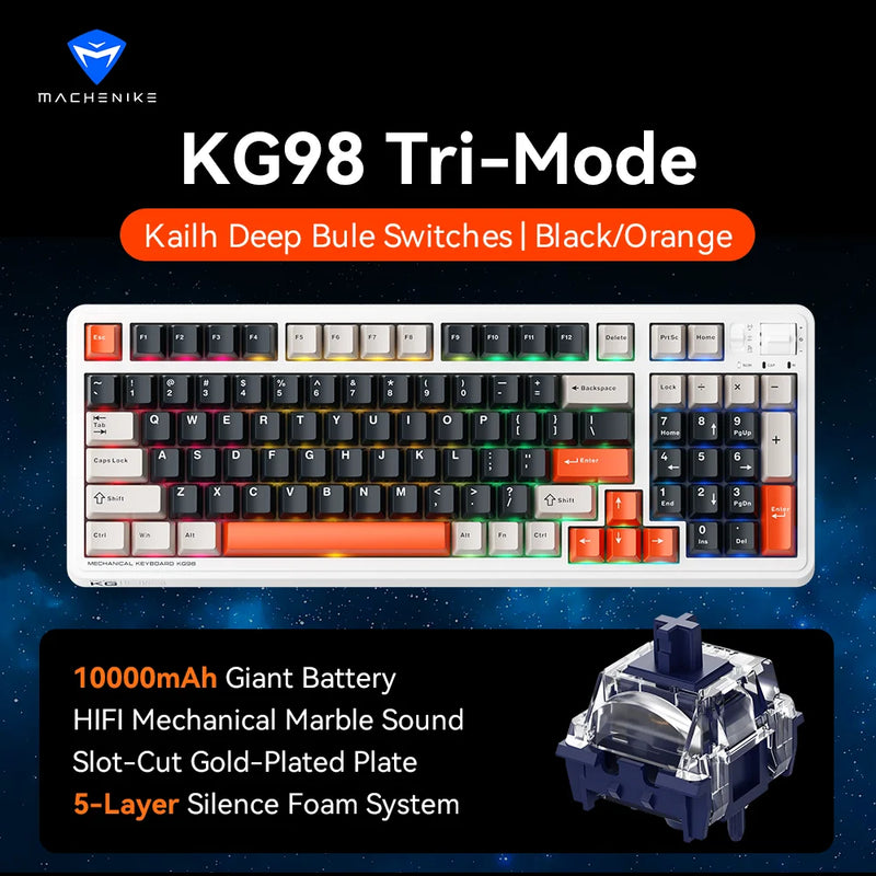 MACHENIKE KG98 Tri Mode Mechanical Keyboard 10000mAh Bluetooth Full Size Wireless Gaming Keyboards For PC Laptop Gamer