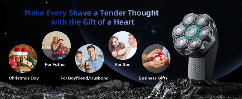 Kensen S32 Electric Head Shaver for Men 7D Floating Cutter USB-C Rechargeable 8100/8500 RPM IPX6 Waterproof Magnetic Head Razor