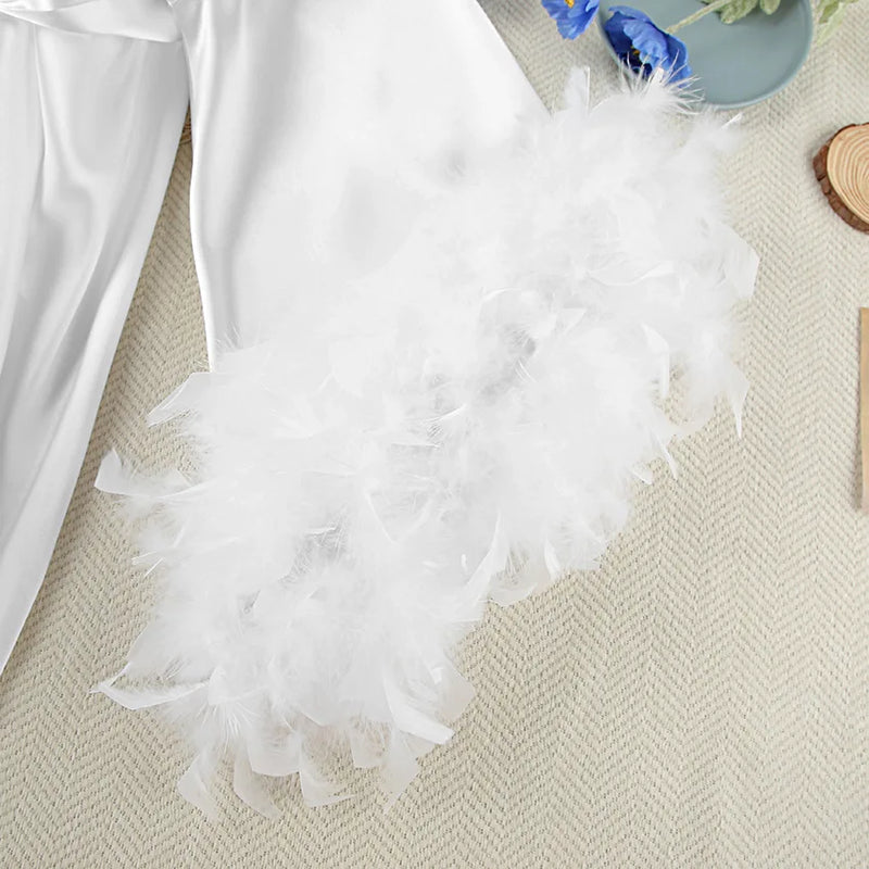Feather Blush Kimono Robe Boudoir Wedding Floor Length | SAMAG