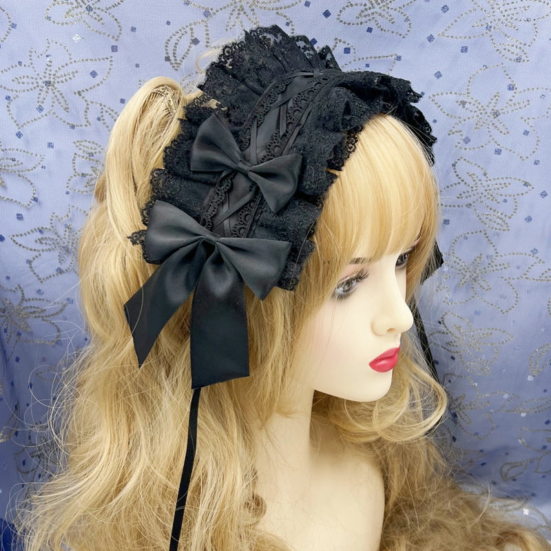 2024 Japanese Lace Bow Ribbon Lolita Headdress Ears on The Head Headband Lolita Maid Anime Cosplay Hair Accessories