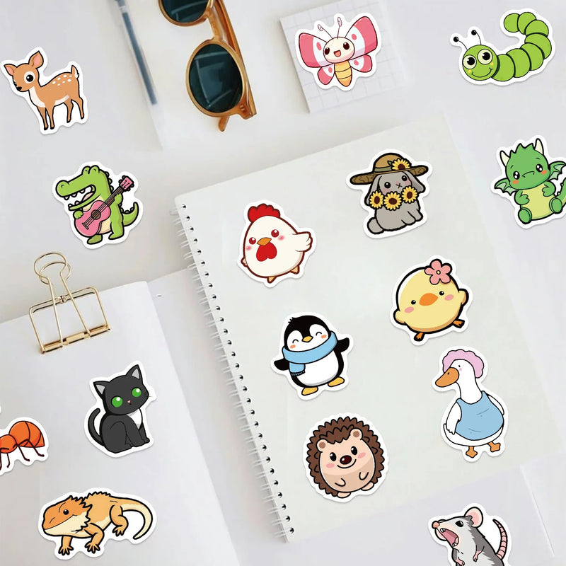 100pcs Cartoon Animal Illustration Graffiti Stickers Guitar Notebook Luggage DIY Waterproof Stickers