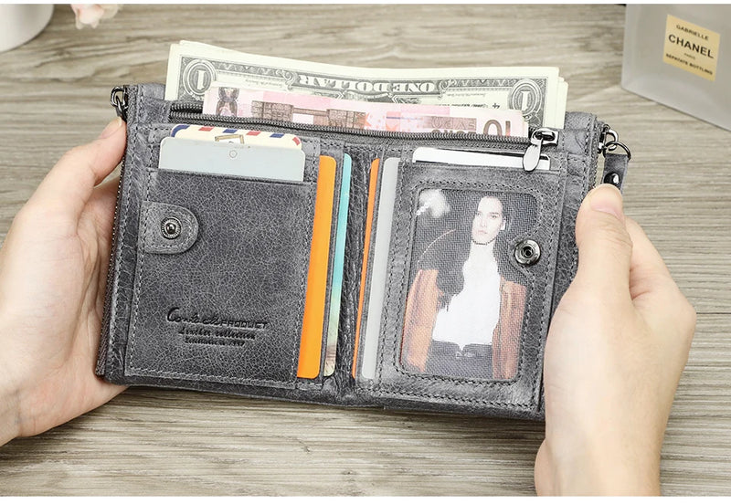 CONTACT'S Fashion Genuine Leather Women Wallet Bifold Card Holder Coin Purse Small Women's Purse Money Clip Men Pocket Wallets
