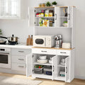 67" Food Pantry Storage Cabinet for Kitchen, White Freestanding Pantry with Charging Station, Door And Adjustable Shelves, Buffet Cabinet for Kitchen, Living Room, And Dining Room, Freestanding Tall Pantry with Microwave Shel