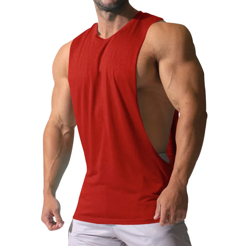Casual Loose Men Vests Summer O-Neck Sleeveless Male Solid Color Big Side Split Tee Shirts  CBFS-23075