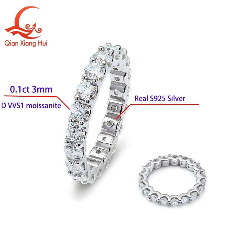 3mm or 2mm Round D VVS Moissanite Full Eternity Band S925 Silver Jewelry Women Engagement Gift Party - Visuel 2 | SAMAG